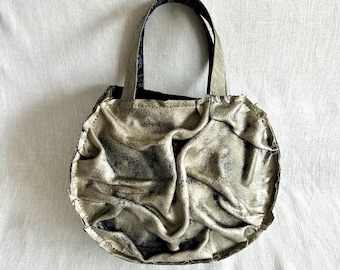 Sculptural Handbag, Wearable Art, Upcycled Textile, Silver Metallic
