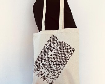 Hand-Drawn Pixel Dot Cotton Tote Bag – Minimalist Travel Shoulder Bag
