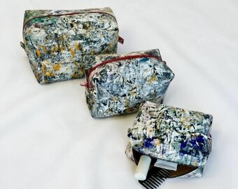 Set de 3 Neceseres de Maquillaje Pintados a Mano – Bolsas Cosméticas Artísticas – Regalo para Mujer