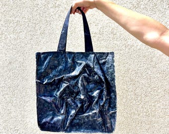 Sculptural Handbag, Wearable Art, Upcycled Textile, Deep Blue, One of a Kind
