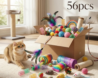 Cat Toy Bundle Pack, Mixed Plush and Plastic Toys for Multiple Cats