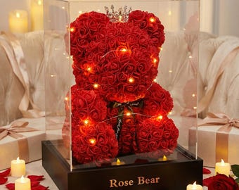 Eternal Rose Teddy Bear Gift, Artificial Flower Decor for Mom, Anniversary Present