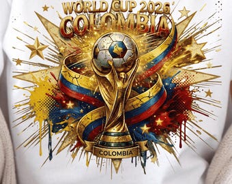 Colombia Soccer Shirt PNG, World Cup 2026 Colombia Sublimation Design,  Football Trophy Digital Download