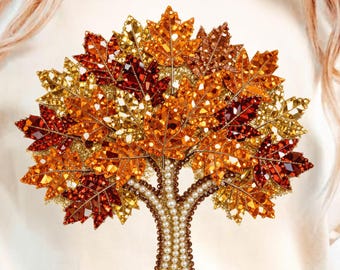 Autumn Tree PNG Sublimation Design, Rhinestone Effect Fall Leaves Clipart, Pearl Texture Tree Graphic, Thanksgiving Digital Download