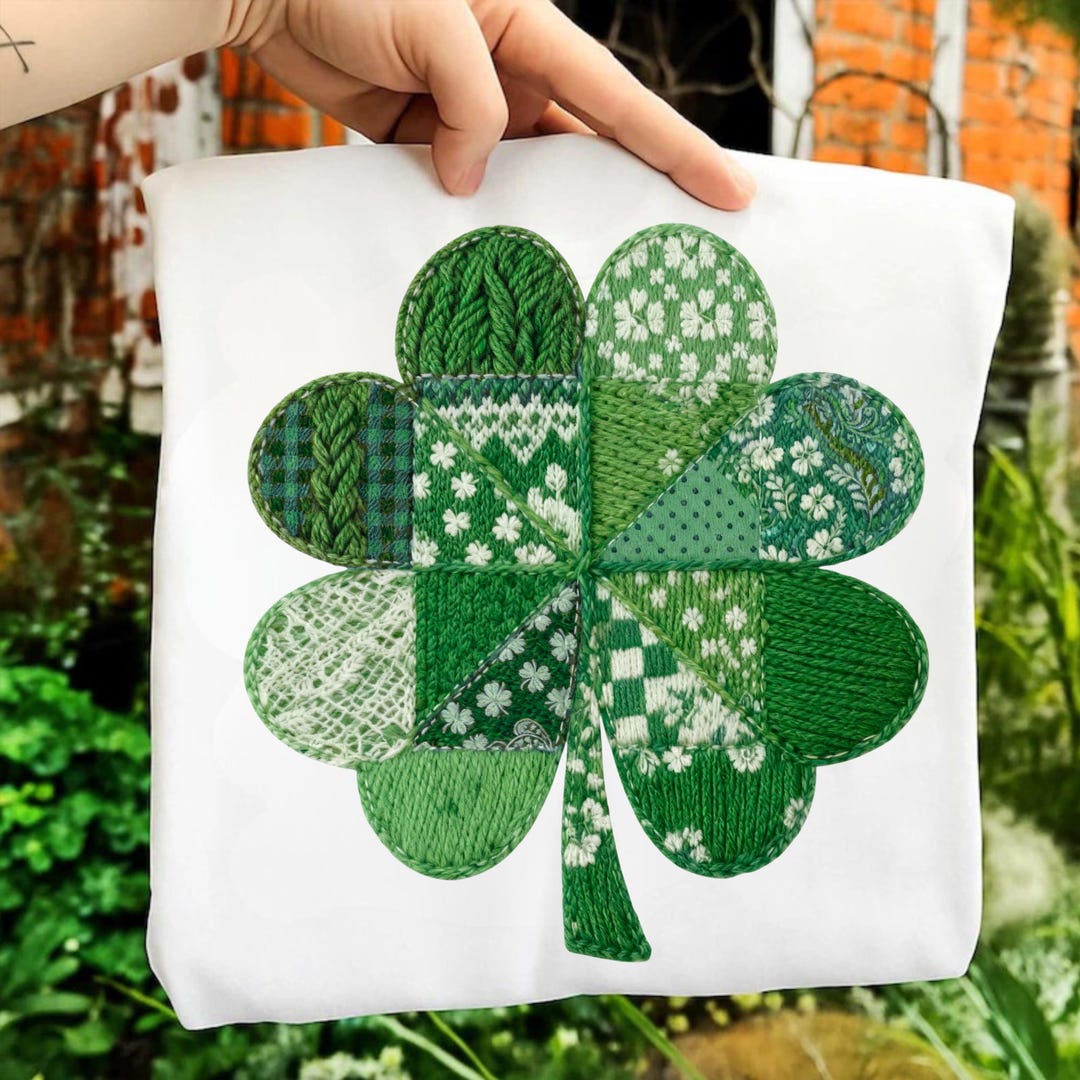St Patrick’s Day Shamrock PNG, Knitted Patchwork Clover, Green Irish ...