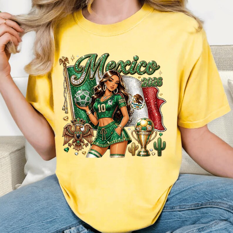 Mexico Soccer PNG, Mexico 2026 World Cup Design, Mexican Football Girl PNG, Viva Mexico Shirt Design, Soccer Fan T Shirt Graphic image 7
