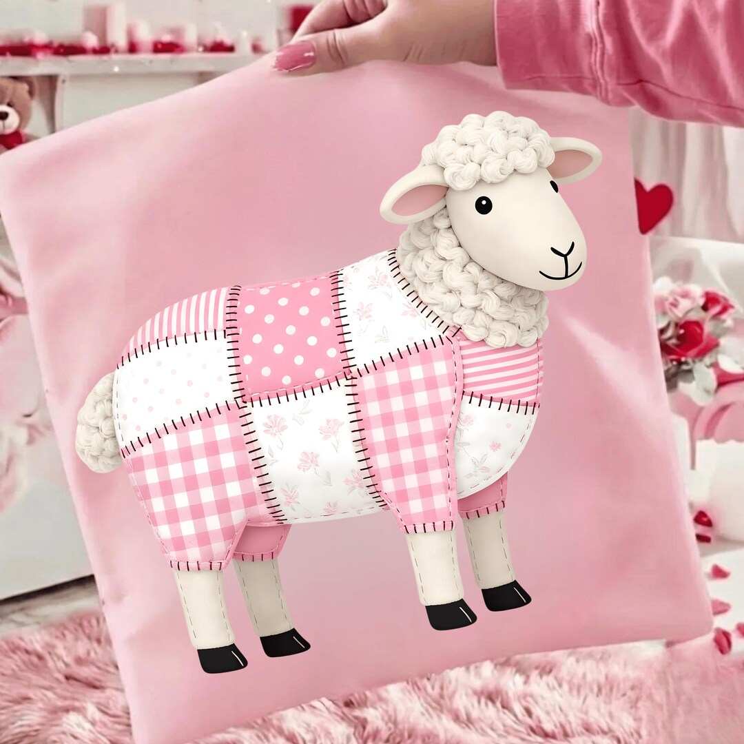 Pink Patchwork Sheep PNG, Farm Animal Quilt Style, Feminine Cottagecore ...
