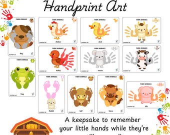 Farm Animals Handprint Art Printable | Preschool Craft Activity | Kids Animal Handprint PDF
