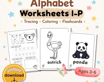 Alphabet Arbeitsblätter Bündel I–P | Vorschule Buchstaben & Karteikarten | Frühe Alphabetisierung Printable | Digitaler Download