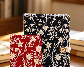 Bloemen geborduurde stof dagboek kokosnoot knop handgemaakt notitieboek A5 A6 cadeau voor haar, schrijver, reizen en dagelijkse notities