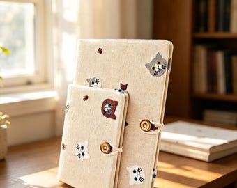 Geborduurd notitieboek kat stof A5 A6 handgemaakte dagboek zachte kaft schattige kattenliefhebber cadeau leeg raster gevoerd schrijfdagboek