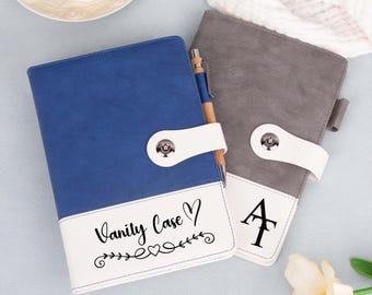 Gepersonaliseerde leren A5-notitieboekje, op maat gegraveerd dagboek, PU-leren omslag, terug naar school-cadeau, paascadeau, Valentijnsdag