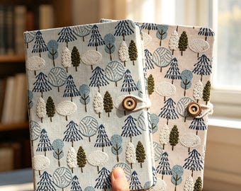 Handgemaakte geborduurde stof dagboek A5 A6 getextureerde stoffen omslag notebook kokosnoot knop esthetiek natuur geïnspireerd dagboek afstudeercadeau