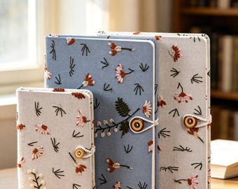 Dagboek van geborduurde zomerstof, handgemaakt notitieboek met kokosnootknopen A5 A6, cadeau voor haar Reisdagboek