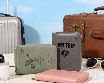 Vakantie gepersonaliseerde paspoortportemonnee, lasergegraveerde reisorganisator, houder van PU-leer, reisaccessoire, cadeau voor mama en papa, valentijnscadeau