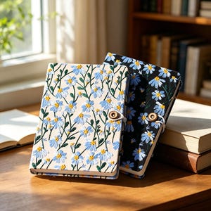 Embroidered Daisy Notebook Handmade Lined Journal A5 A6 Fabric Cover Coconut Button Floral Notebook Gift for Women Students Writers