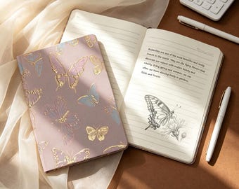 Geborduurde vlinder A5 hardcover dagboek notitieboek Elegant esthetisch schrijfdagboek voor dagelijkse gedachten, notities en creatief schrijven