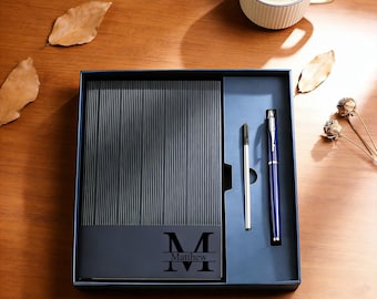 Personalized Business Notebook Gift Set,A5 PU Leather Journal with Pen Gift Box,Custom Name Notebook, Office Writing Journal,Graduation Gift