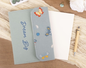 Embroidered Notebook, Blue Butterfly Fabric Journal,Personalized A5 Refillable Binder,Custom Name Diary, Graduation Gift,Back to School Gift