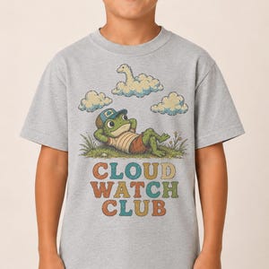 Cloud Watching Kids Shirt, Nature T-Shirt for Boys Girls, Outdoor Kids Tee, Frog Graphic Shirt, Curious Kid Gift, Cloud Watch Club