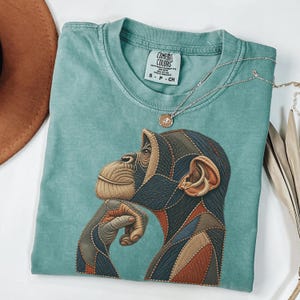 Apa T-shirt Komfortfärger T-shirt Rolig djurgrafik Vintage lapptäcke Gåva för djurälskare