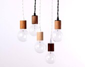 Wood veneered pendant light with bulb