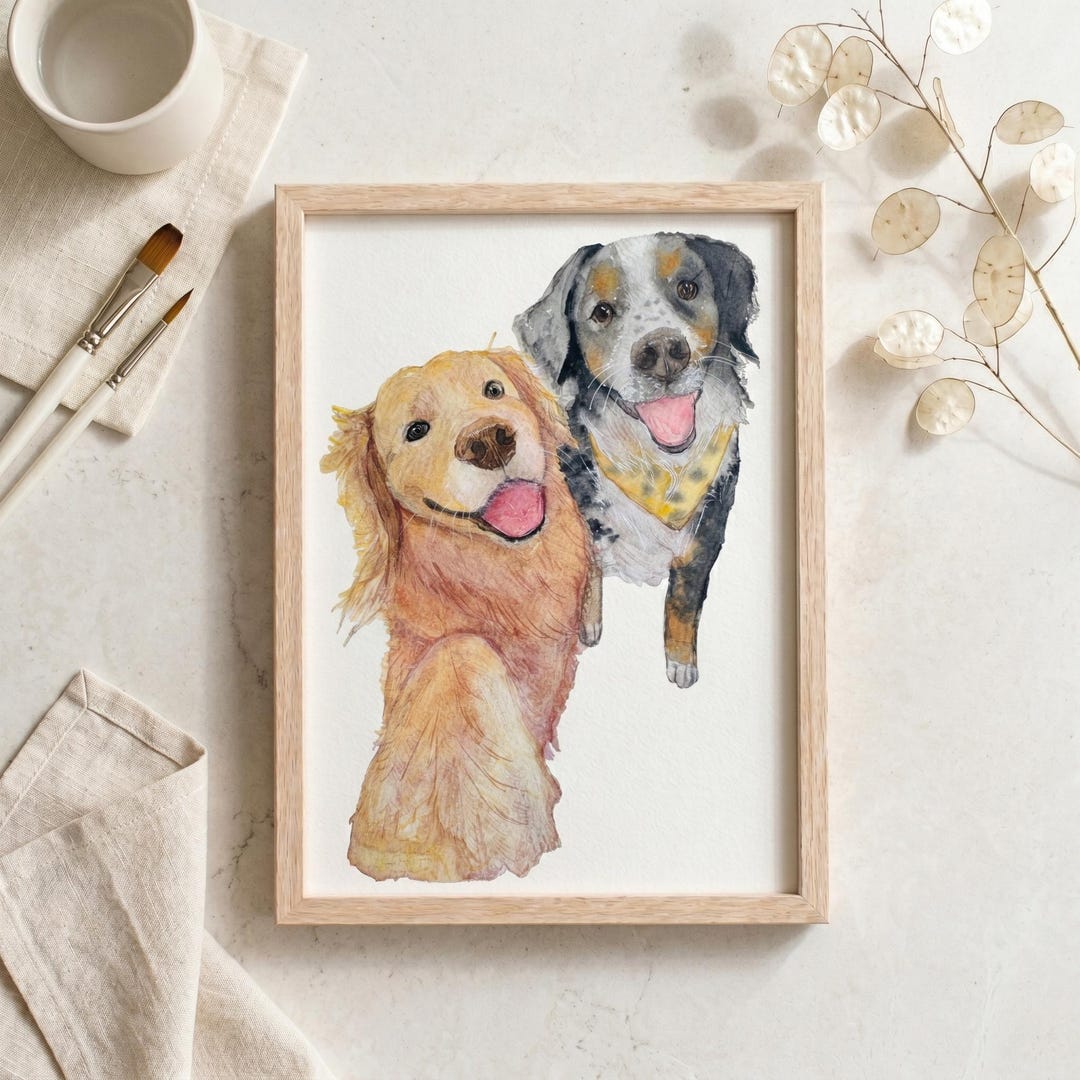 Custom Watercolor Pet Portrait, Hand-painted Dog Cat Art, Memorial ...