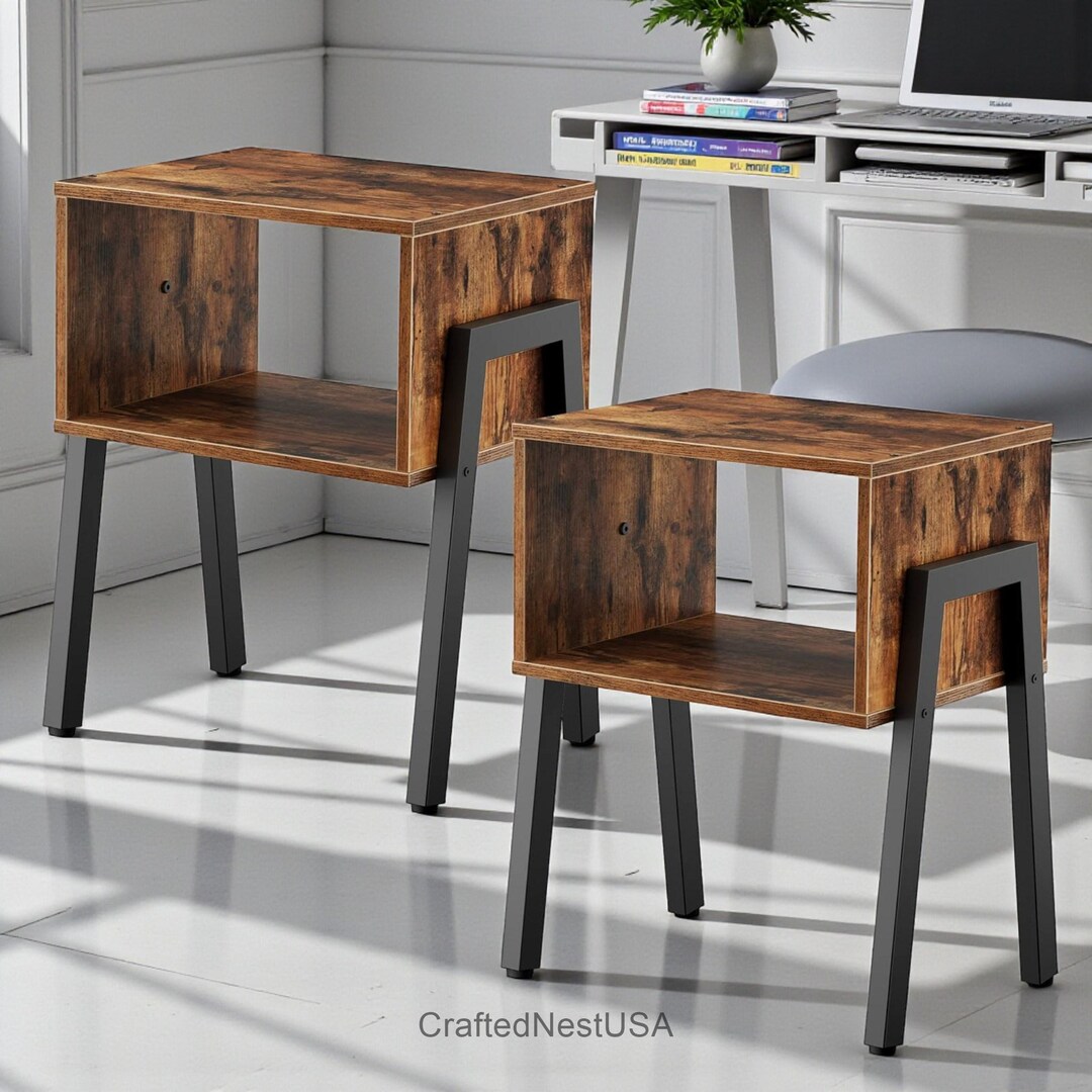 Set of 2 Stackable Nightstands ,bedside Tables With Open Shelf, Modern ...