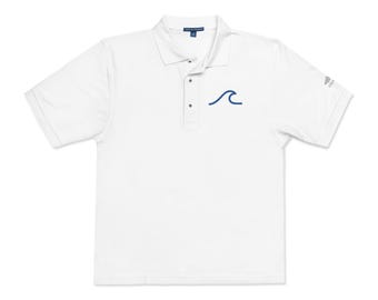 Blue Wave Embroidery Polo Shirt | White Cotton Polo
