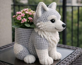 Wolf Bloom Planter Crochet Pattern, Amigurumi Wolf Flower Pot (PDF Download)
