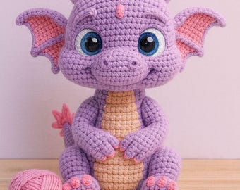 Amigurumi Dragon au crochet, motif PDF – Joli dragon fantastique en peluche, téléchargement numérique, cadeau fait main, instructions en anglais