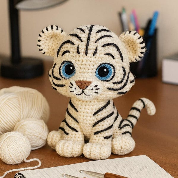 Padrão de Amigurumi de Filhote de Tigre em Crochê | Brinquedo de Pelúcia Faça Você Mesmo (Download Digital)