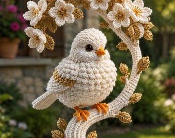 Amigurumi Bird Crochet Pattern PDF, Flower Bird Sculpture Tutorial, Handmade DIY Decor, Digital Product