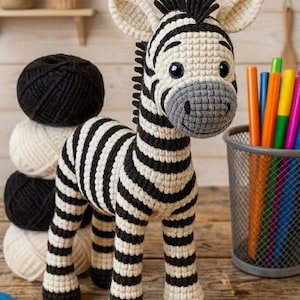 Virkat zebramönster – Amigurumi randigt djurplysch (digital PDF)