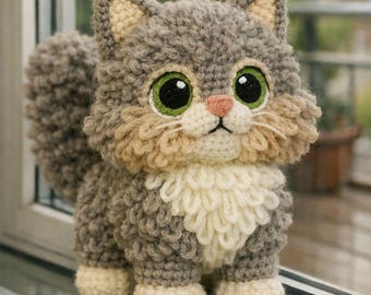 Patrón de gatito peludo a crochet, amigurumi fácil (patrón PDF)