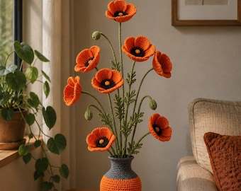 Crochet Poppy Pattern PDF, Handmade Flower Tutorial, Digital Download, DIY Crochet Bouquet, Poppy_Master_Guide