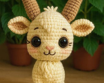 Crochet Goat Pattern – Amigurumi Farm Animal Plush DIY (PDF Pattern)