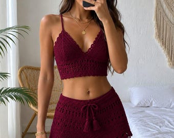 Crochet Pattern 2 Piece Summer Set | Boho Crop Top and High Waisted Shorts Tutorial | Festival Beachwear PDF | Digital Download