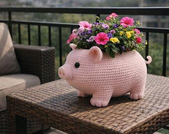 Crochet Pig Planter Pattern, Amigurumi Flower Pot DIY (Digital Download)