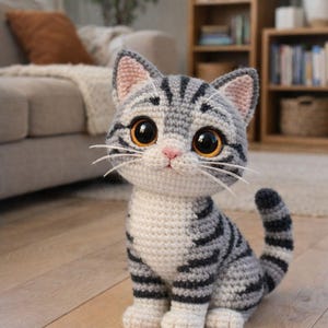Crochet Cat Amigurumi Pattern PDF, Cute Realistic Kitten Plush, Handmade Crochet Toy Tutorial, Digital Pattern Download
