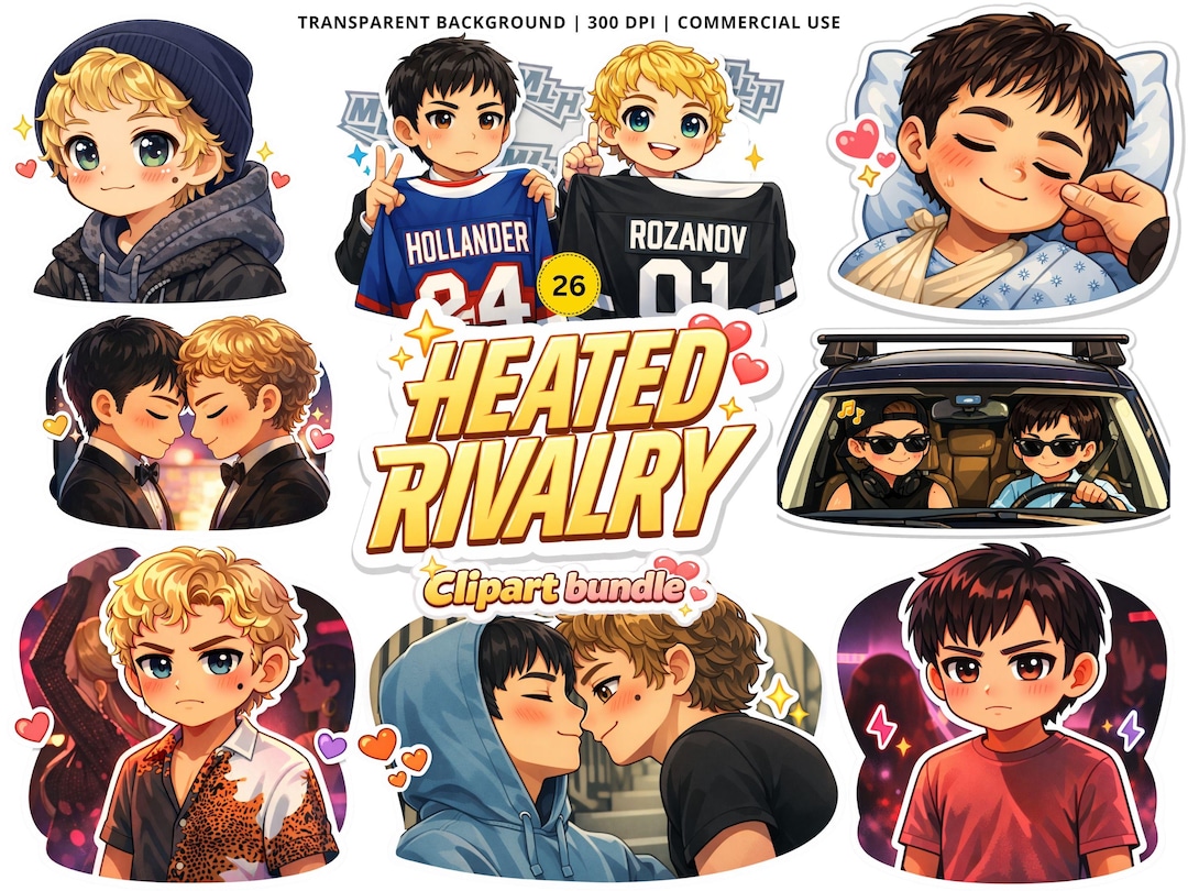 Heated Rivalry Clipart for Stickers, MM Romance Hockey Player PNG ...