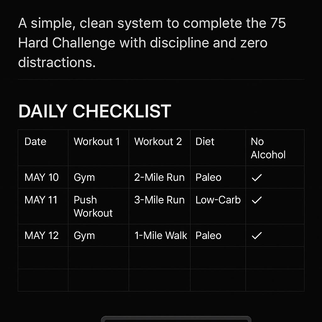 75 Hard Challenge Notion Template Discipline Dashboard and Fitness