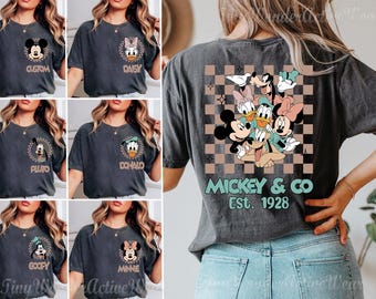Comfort Colors Retro Custom Mickey Minnie Shirts, Custom Names Mickey and Friends Shirt,Checkered Mickey Shirt, Disney Family Vacation Shirt