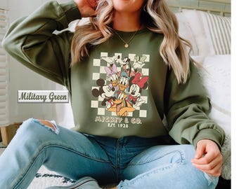 Retro Mickey & Co 1928 Sweatshirt, Disneyworld Shirt, Mickey And Friends Family Shirt,Checkered Mickey Shirt,Disney Vacation Toodler Sweater