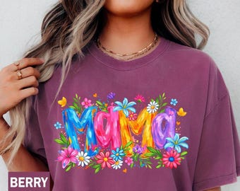 Comfort Colors® Mama Shirt, Floral Mom Spring Tee, Women's Flower Mama Shirt, Spring Pregnancy Reveal Gift for New Mom, Retro Spring Mom Tee