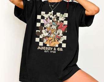 Comfort Colors Retro Mickey & Co 1928 Shirt, Disneyworld Shirt,Mickey And Friends Family Shirt, Checkered Mickey Shirt,Disney Vacation Shirt