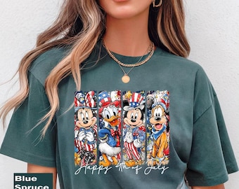 Comfort Colors 4th Of July Hand Drawn Cartoon Design Tee,Celebrate 250th Anniversary, Mickey And Minnie USA 250 Shirt,Independence Day Shirt