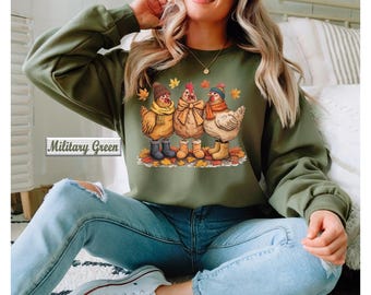 Fall Chickens Sweatshirt, Humorous Fall Chickens Shirt, Chicken Lover Gift, Farmer's Market Thankful Chickens Shirt,Thanksgiving Chicken Tee