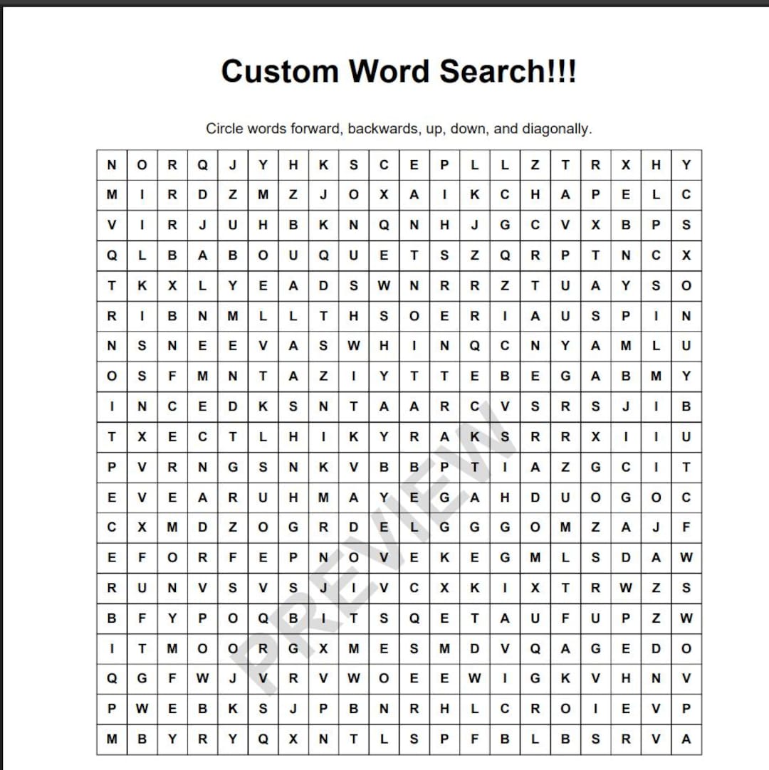 Personalized Word Search Puzzle, Custom Printable Party Game With Your ...