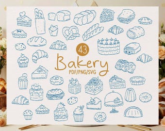 Hand-Drawn Bakery Clip Art, illustration, Vector Line Art – PNG, SVG, PDF